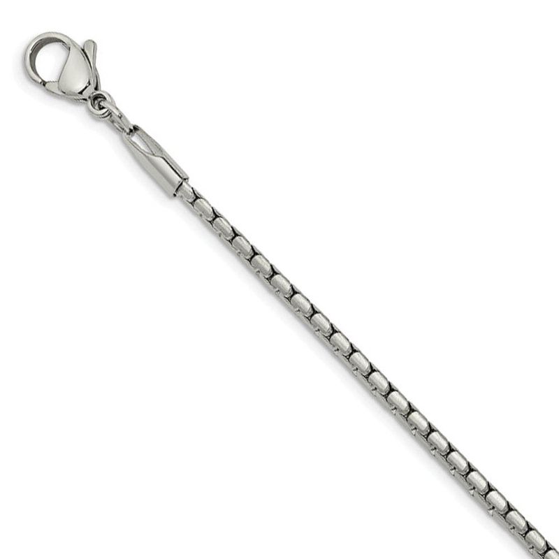 2.5mm Stainless Steel Fancy Flat Box Chain Necklace, 22 Inch
